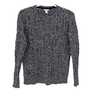 L.L. Bean cable knit crew neck heather grey black 100% cotton sweater T9